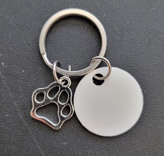 Stainless paw keychain with 1 in disc sublimation