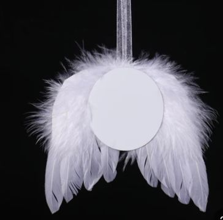 Angel feather wing with 3 inch MDF round disc for sublimation Front View - Sublimation Blank Canada | WestCoastCraft