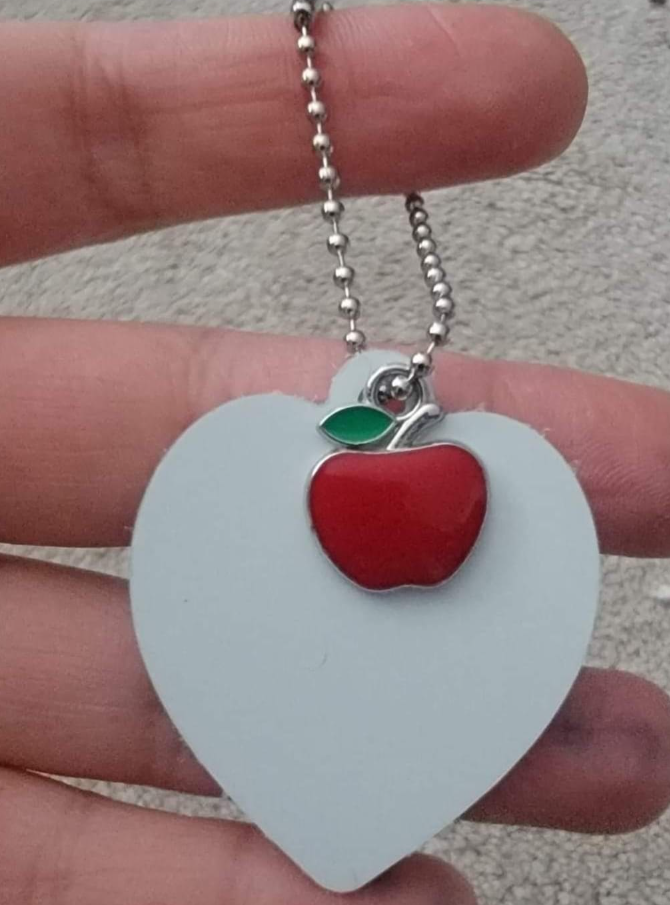 Teacher's Apple Charm with Heart Sublimation Disc Keychain
