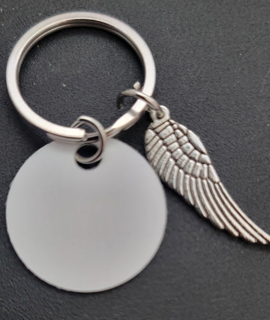 Stainless Angel wing keychain with Aluminum Disc for sublimation