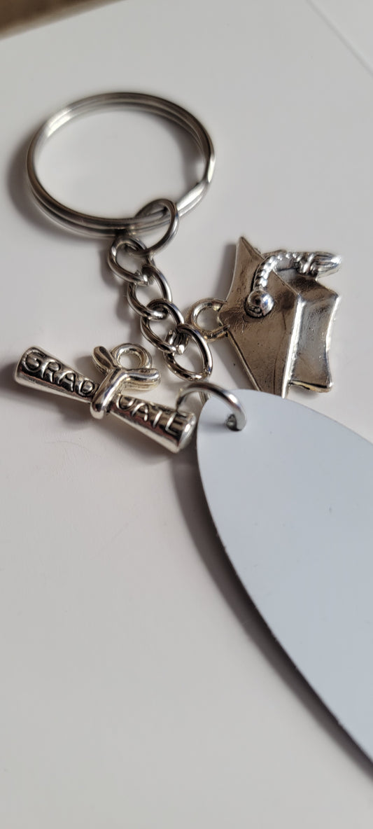 Graduation charm with oval aluminum disc for sublimation