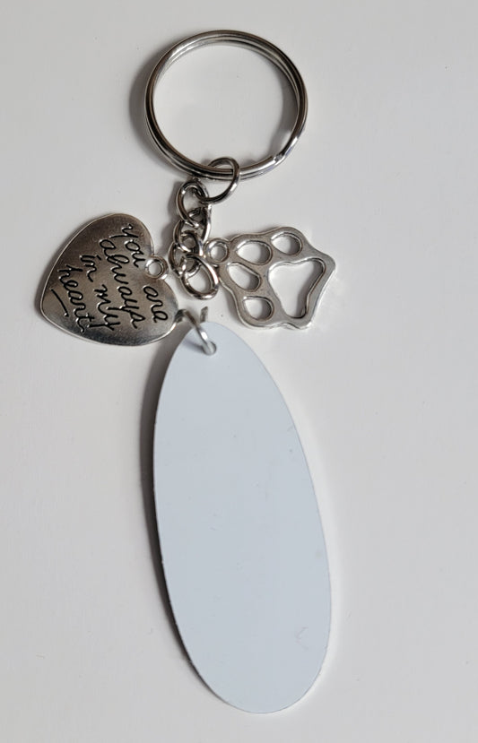 Stainless Memorial Pet Paw tag Keychain with oval disc for sublimation