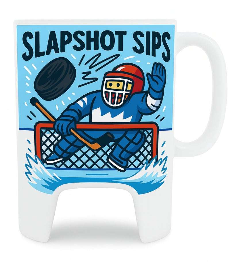 hockey mug gift set ceramic coffee mug with goalie design - slapshot sips hockey player coach gift Canada team sports drinkware