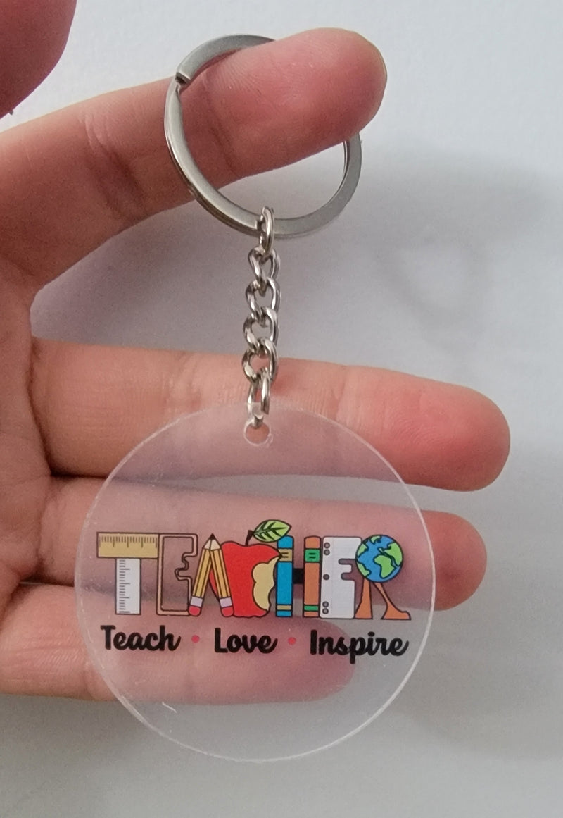 Teacher Teach Love Inspire Acrylic Keychain with Colorful Tassel - Pre-Designed Educator Gift Keychain with Apple Book Pencil Design - Thank You Teacher Appreciation Gift - Wholesale Canada
