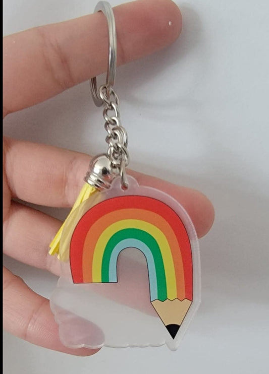 Preprinted Rainbow/pencil acrylic keychain