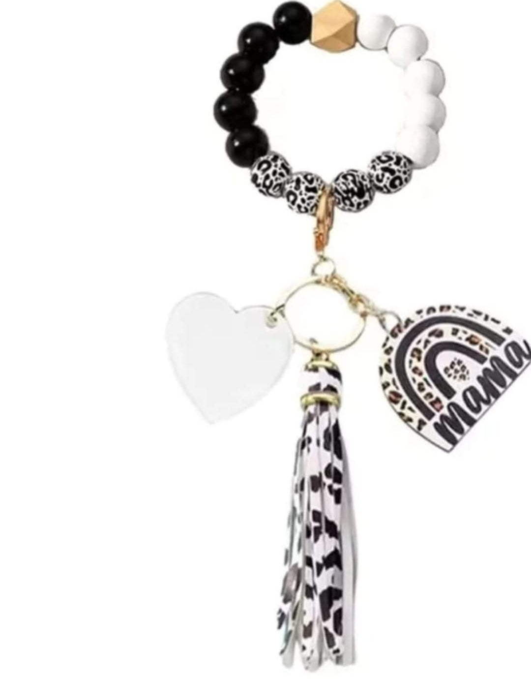 MAMA WOODEN BEADS WITH ACRYLIC HEART DISC FOR SUBLIMATION
