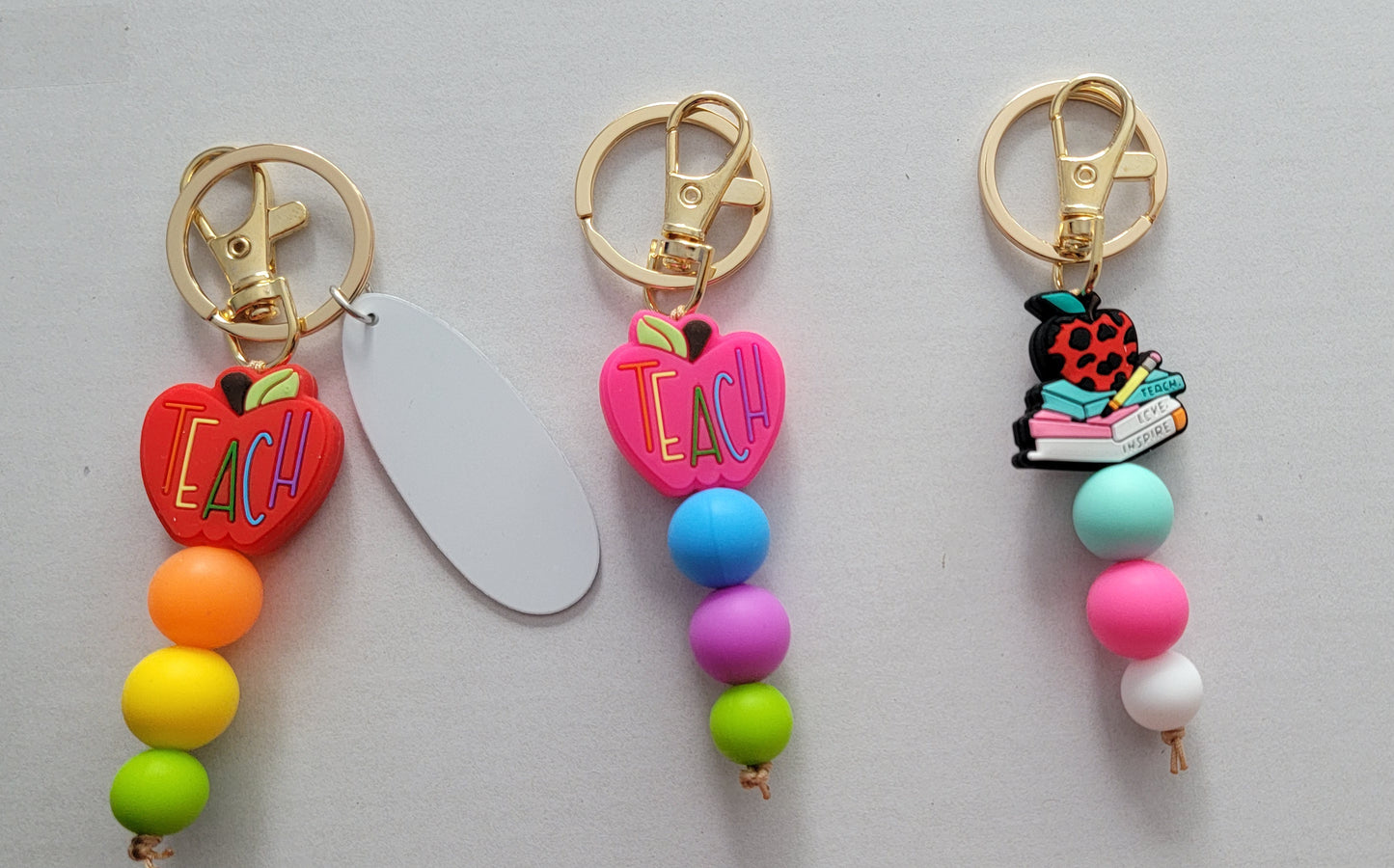 Teacher Silicone Beads Keychains with oval aluminum sublimation disc