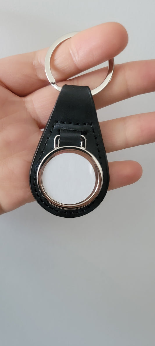 Leather  round charm Keychain with Sublimation Disc