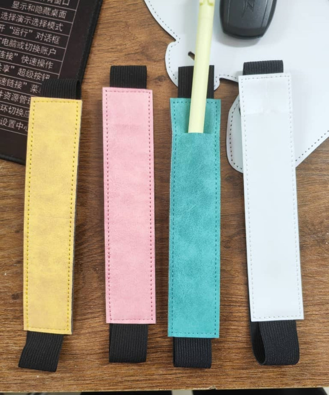 PU leather notebook/book pen holder with garter