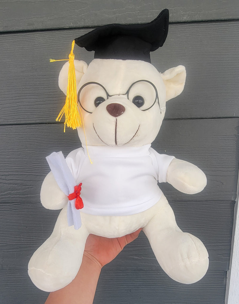 Grad teddy bear with sublimation shirt 12 inches with FREE black grad gown