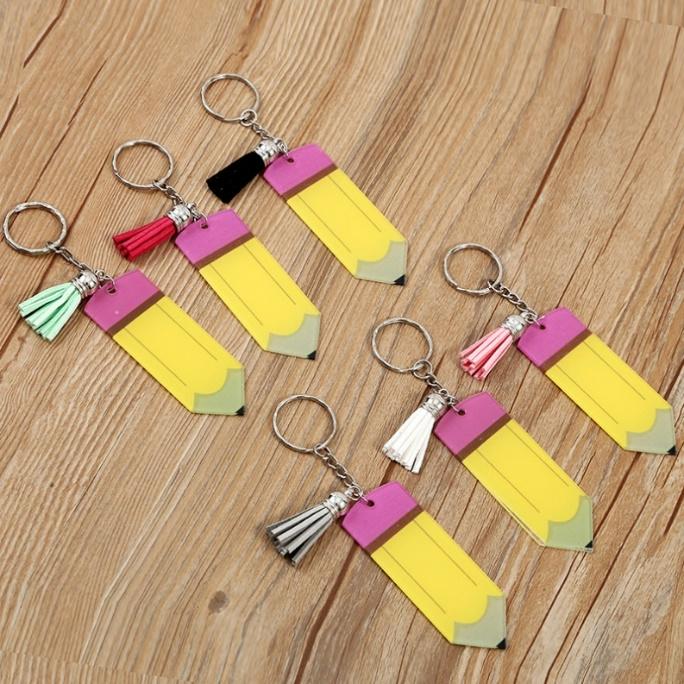 Acrylic Yellow Pencil Keychain Blanks with Colorful Tassels - Double Sided Teacher Gift Keychains for Custom Vinyl - Back to School Sublimation Blanks Canada