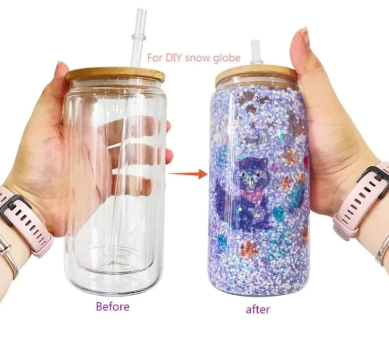 *New* 16 oz Sublimation Snow Globe Glass Cans