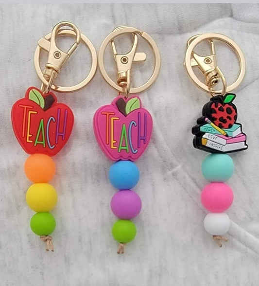 Teacher Silicone Beads Keychains with oval aluminum sublimation disc