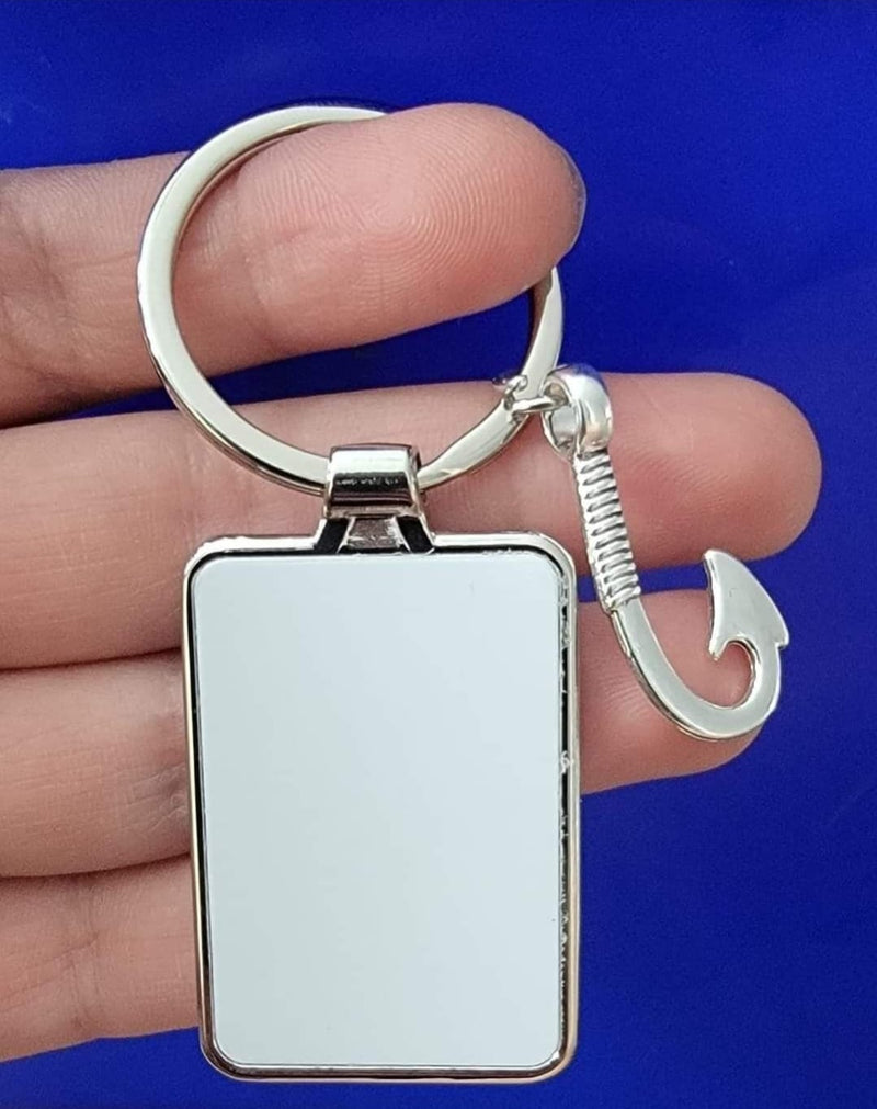 Sublimation Rectangle metal keychain with fishing hook charm - Sublimation Keychains - Image 1
