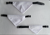 Group of white triangular buckle dog scarves in several sizes
