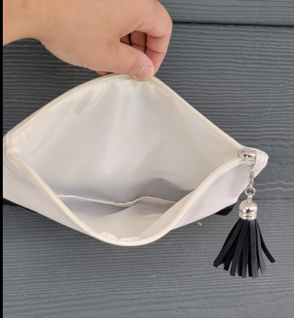 Sublimation Make-up Canvas purse with faux leather bottom and tassel