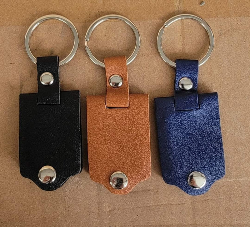 Leather Keychains with Metal Sublimation Disc - Black Brown and Blue Faux Leather Key Fobs with Round Blank Insert - Custom Photo Keychains Canada