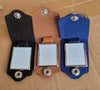 Leather Keychain with Square Metal Sublimation Insert - Open View Showing Heat Press Printable Blank - Black Brown Blue Key Fobs Wholesale Canada