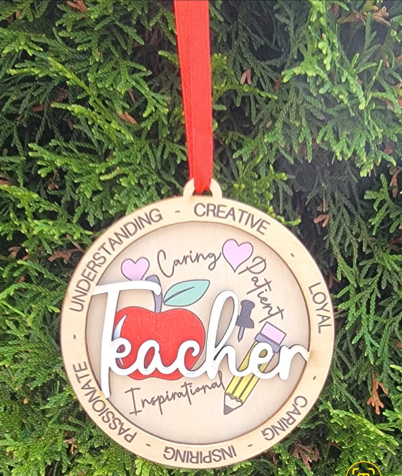 Teacher Wooden Ornaments front view - Sublimation Blank Canada | WestCoastCraft