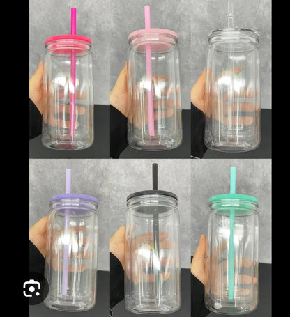 16 oz ACRYLIC PLASTIC SNOW GLOBE CUPS WITH SILICONE LID