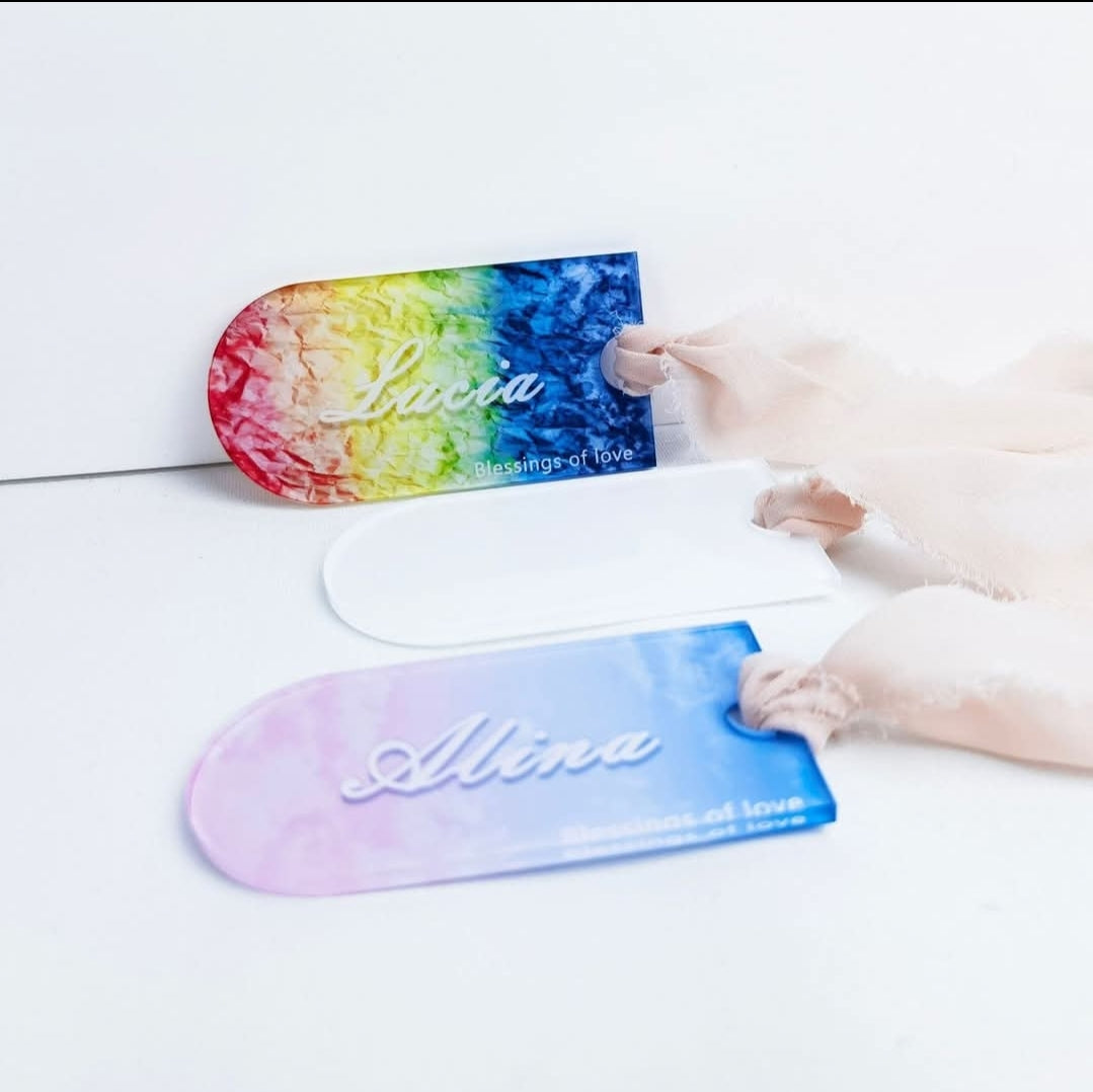 Acrylic name tag with ribbon OR BOOK MARK