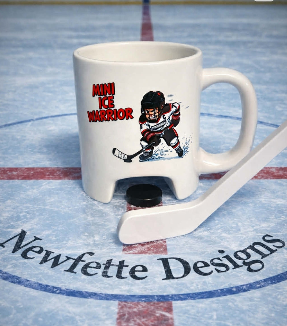 Short overhead video demonstrating the white stick, black puck and mug game