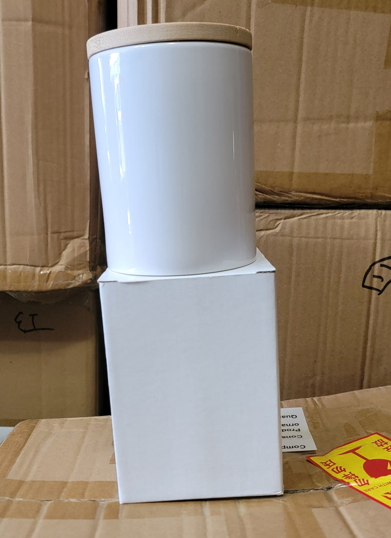 15 oz Sublimation Ceramic Jar with Bamboo Lid - White Storage Container for Heat Press Printing - Custom Kitchen Jar Blank Wholesale Canada