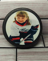 Sublimation 2.5 inch aluminum disc without hole for Hockey Puck close-up view - Sublimation Blank Canada | WestCoastCraft