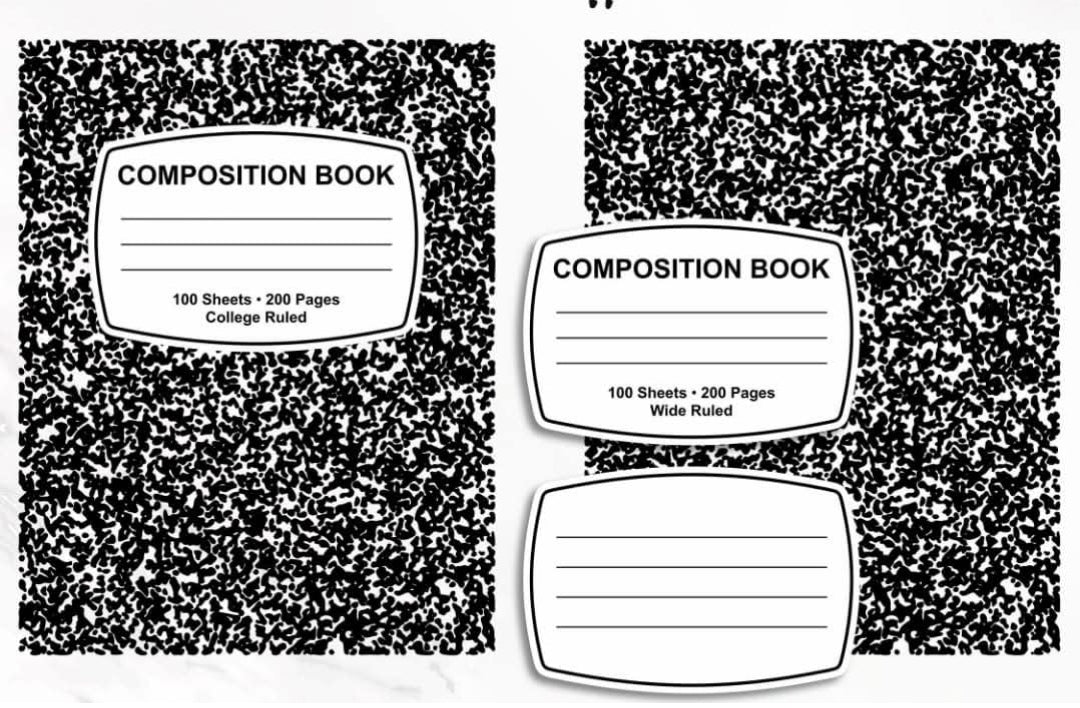 Finished composition-book design on rectangle ornament blank