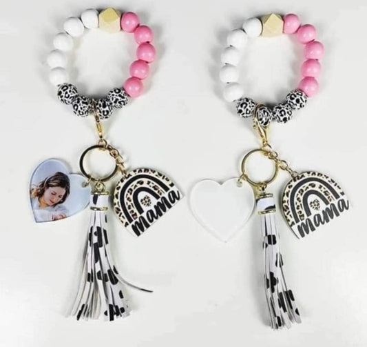 MAMA  WOODEN BEADS WITH ACRYLIC HEART DISC FOR SUBLIMATION