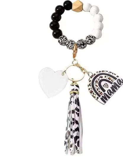 MAMA  WOODEN BEADS WITH ACRYLIC HEART DISC FOR SUBLIMATION