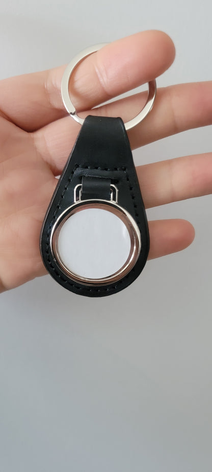 Leather  round charm Keychain with Sublimation Disc