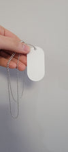 Aluminum Dog Tag with Ball Chain Held in Hand - White Double Sided Sublimation Dog Tag Blank - DIY Custom Keychain and Necklace Wholesale Canada