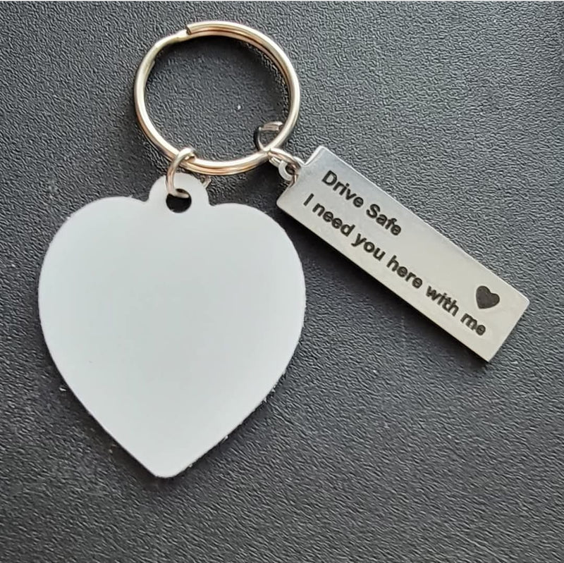 Drive Safe Keychain with Aluminum Heart Sublimation Blank | New Driver Gift Canada