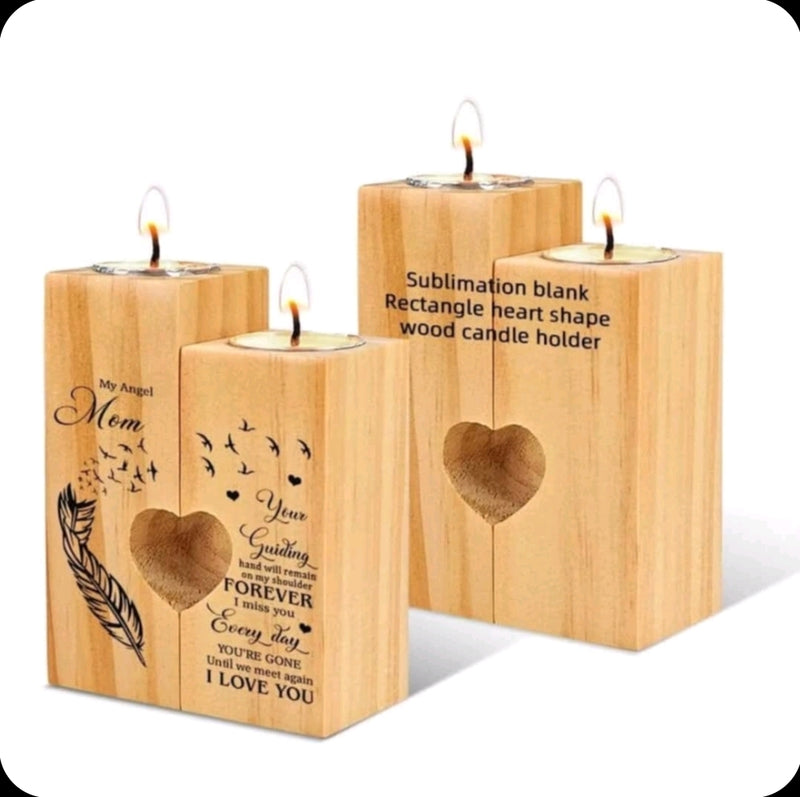 Wooden Sublimation Candle Holder Blank Set | Heart Tea Light Canada