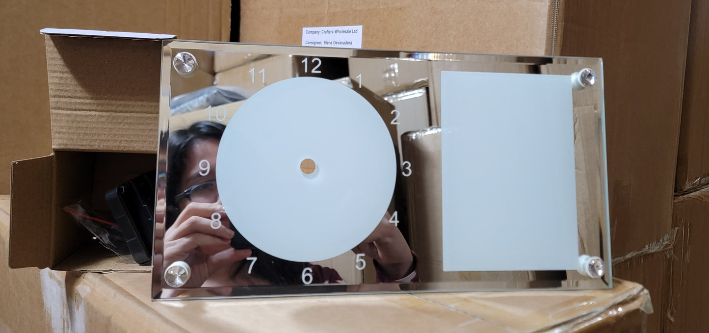 Glass mirror clock photo frame