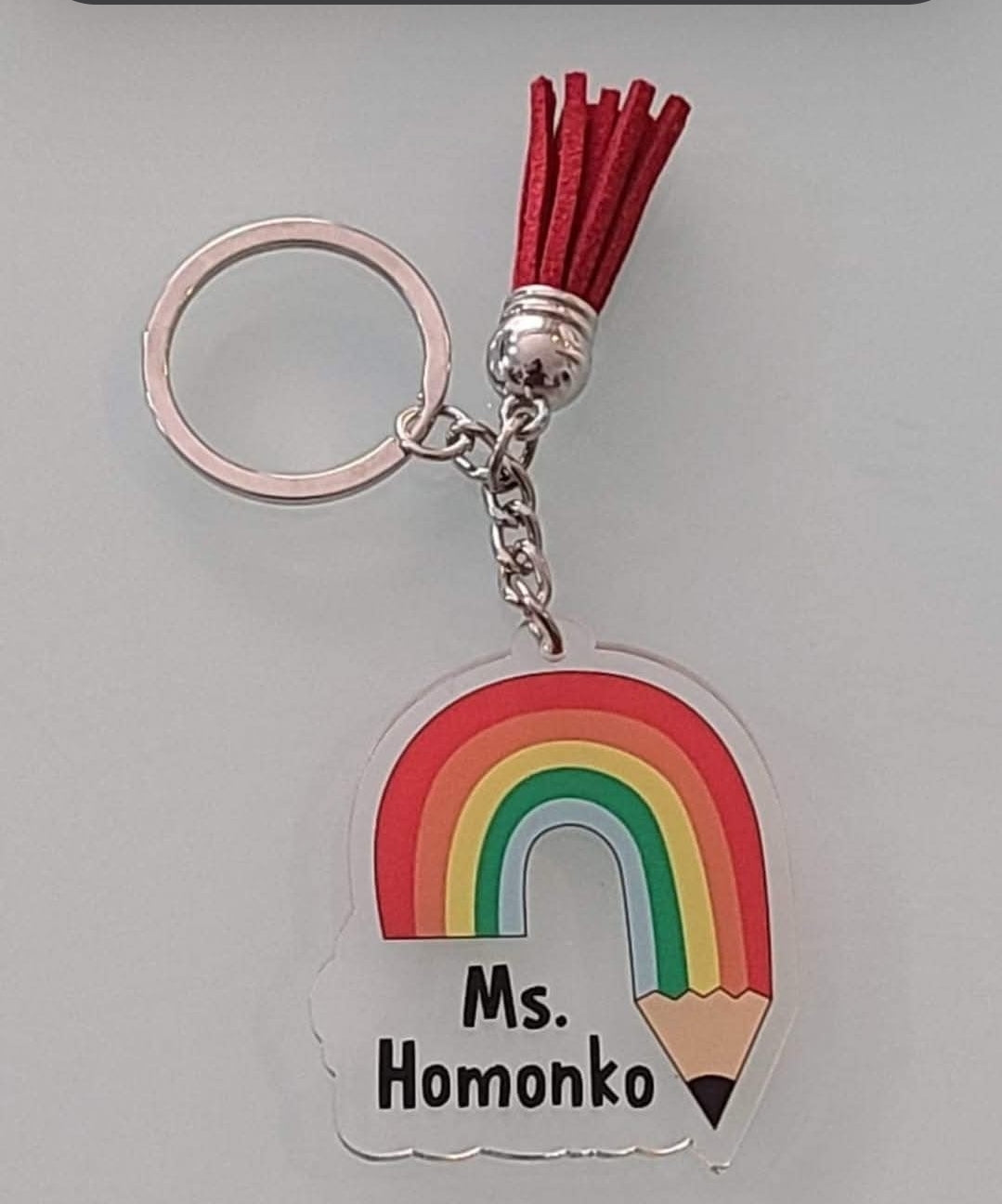 Preprinted Rainbow/pencil acrylic keychain