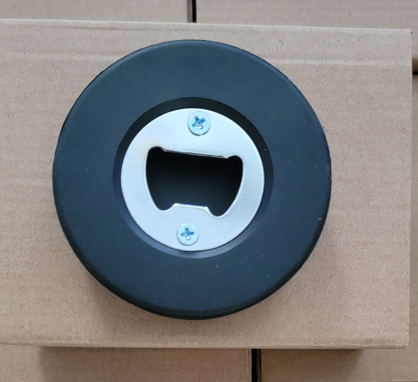 *NEW* HOCKEY PUCK BOTTLE OPENER WITH SUBLIMATION ALUMINUM DISC