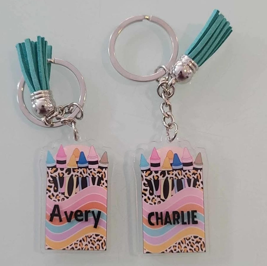 Pre printed crayon design on acrylic keychain