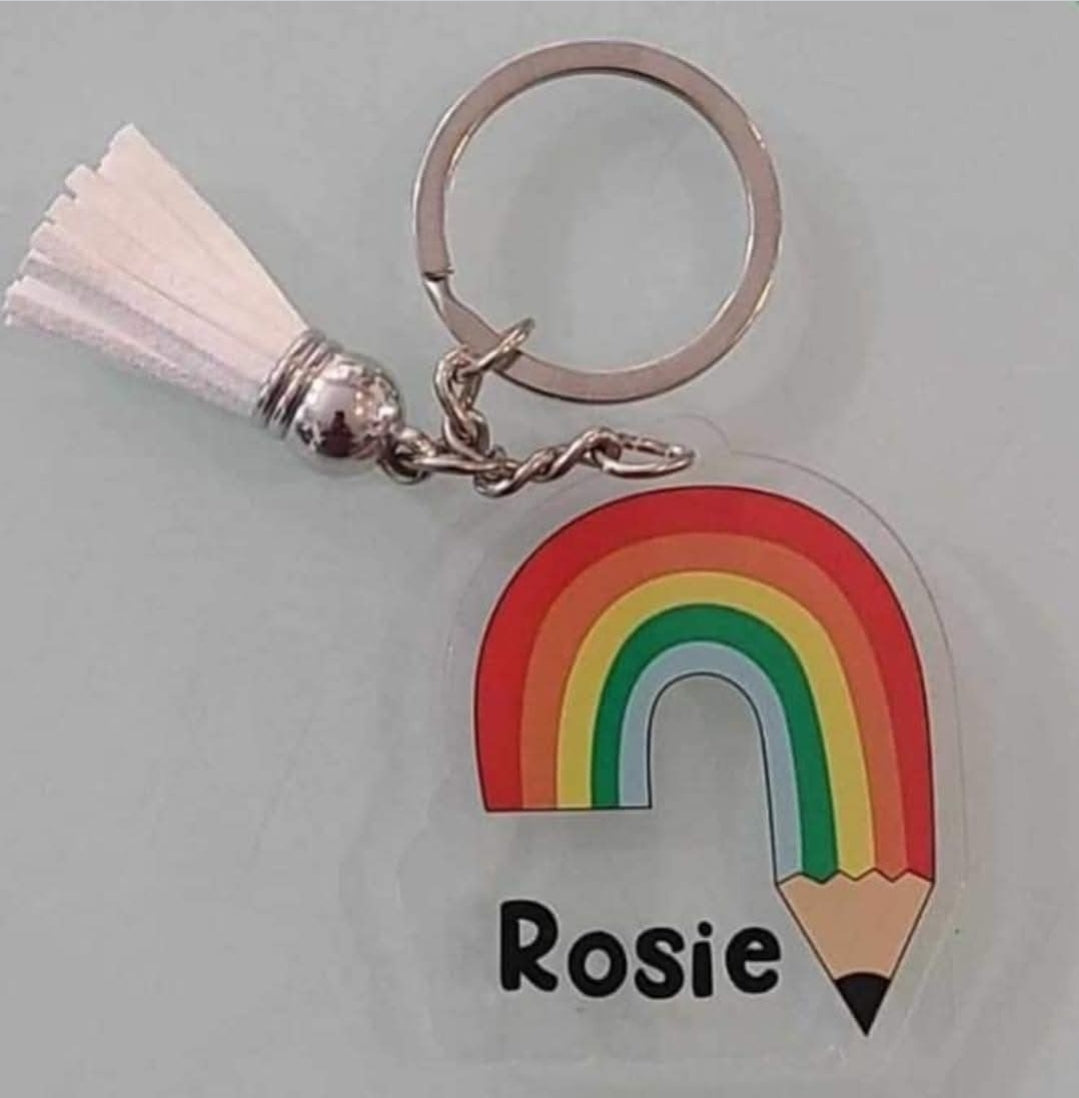 Preprinted Rainbow/pencil acrylic keychain