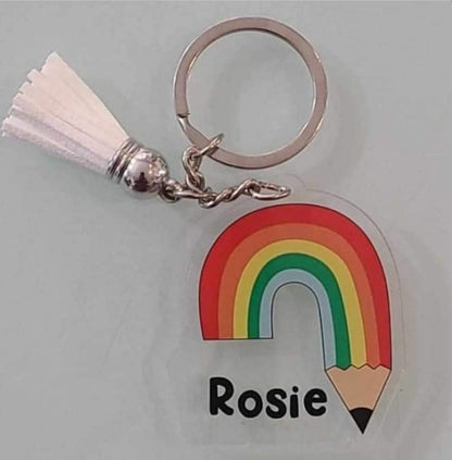 Preprinted Rainbow/pencil acrylic keychain