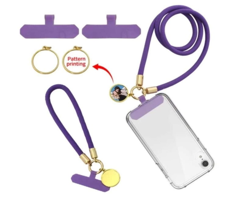 Polyester Sublimation Phone Wrist Strap Lanyard Blank - Purple Custom Lanyard with Gold Clasp and Pattern Printing Area - Premium Phone Accessory for Heat Press - Wholesale Lanyards Canada