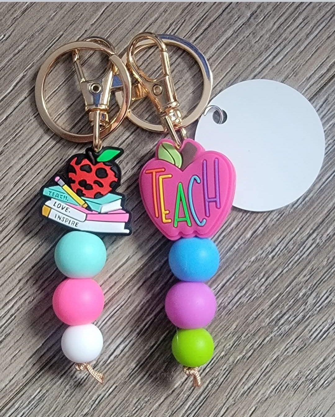 Teacher Silicone Beads Keychains with round aluminum sublimation disc