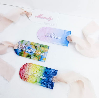Acrylic name tag with ribbon OR BOOK MARK