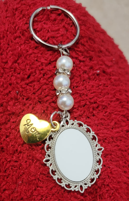 Mother's Day Mom gold charm with pearl oval sublimation keychain