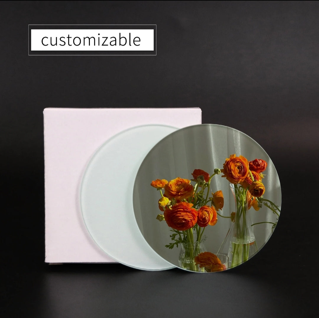 4 Inch Round Glass Coaster Blanks for Sublimation Printing - Premium Customizable Tempered Glass Coaster Set with Orange Floral Design Example - Heat Press Ready Home Decor - Wholesale Canada
