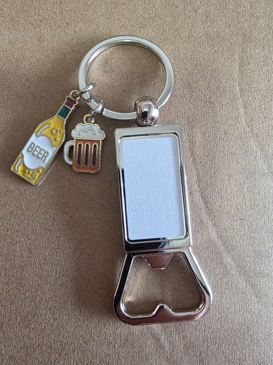 Rectangular bottle opener with beer charms